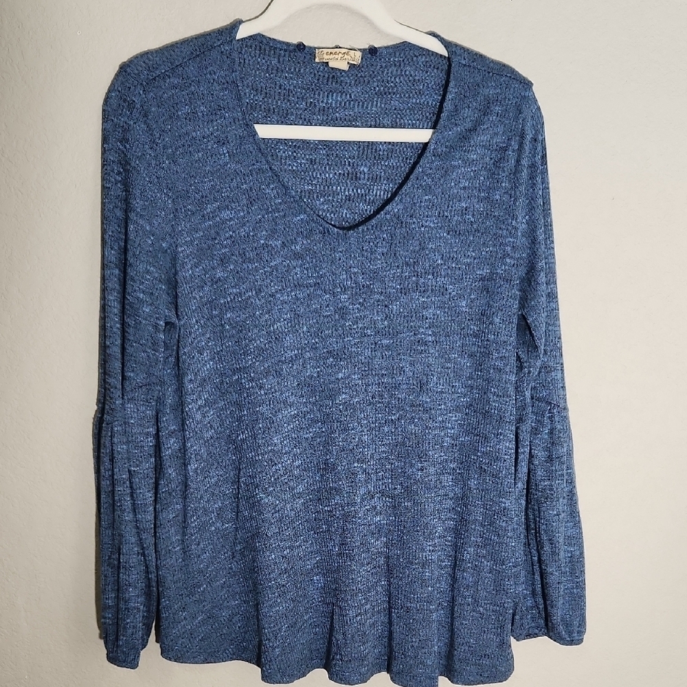 Energy Sweater Womens Size L Blue V-Neck Long Sleeve Relaxed Balloon Sleeve